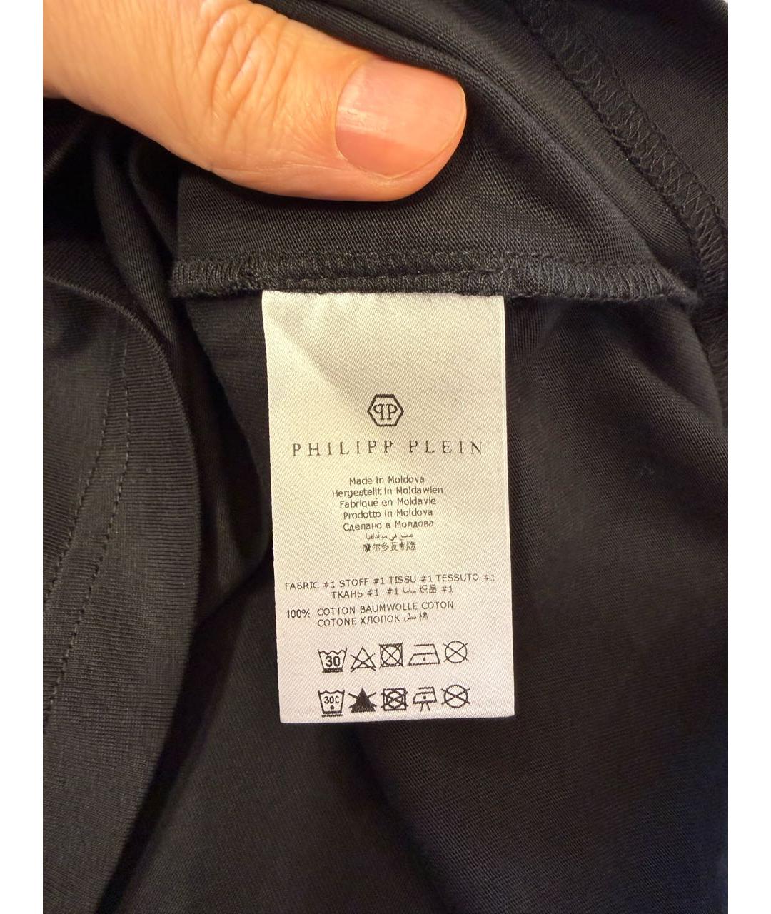 PHILIPP PLEIN Черная хлопко-эластановая футболка, фото 4