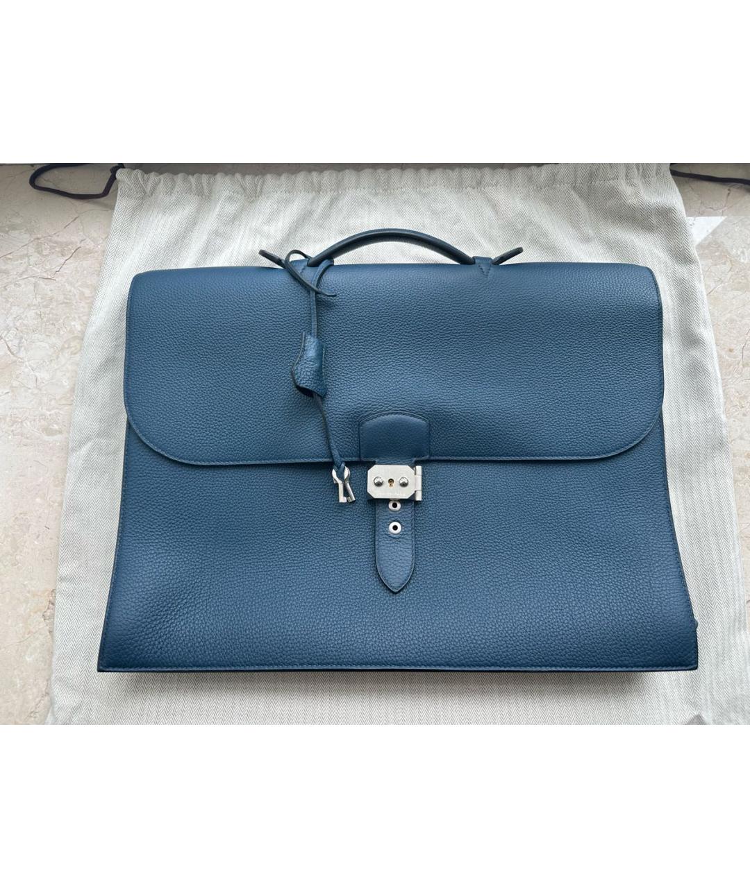 HERMES Синий кожаный портфель, фото 9