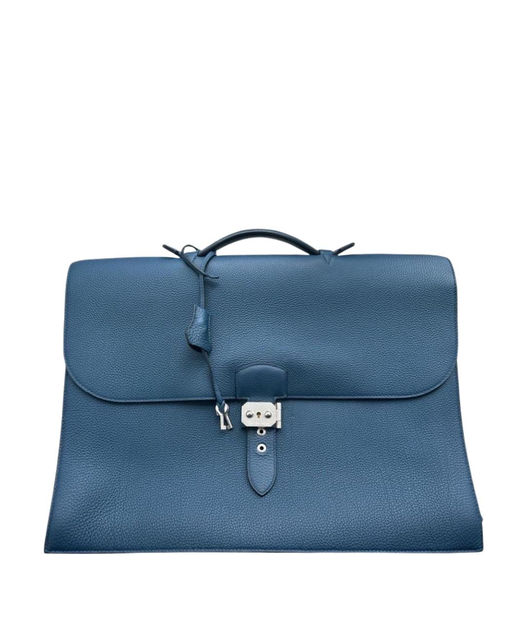 HERMES Синий кожаный портфель, фото 1