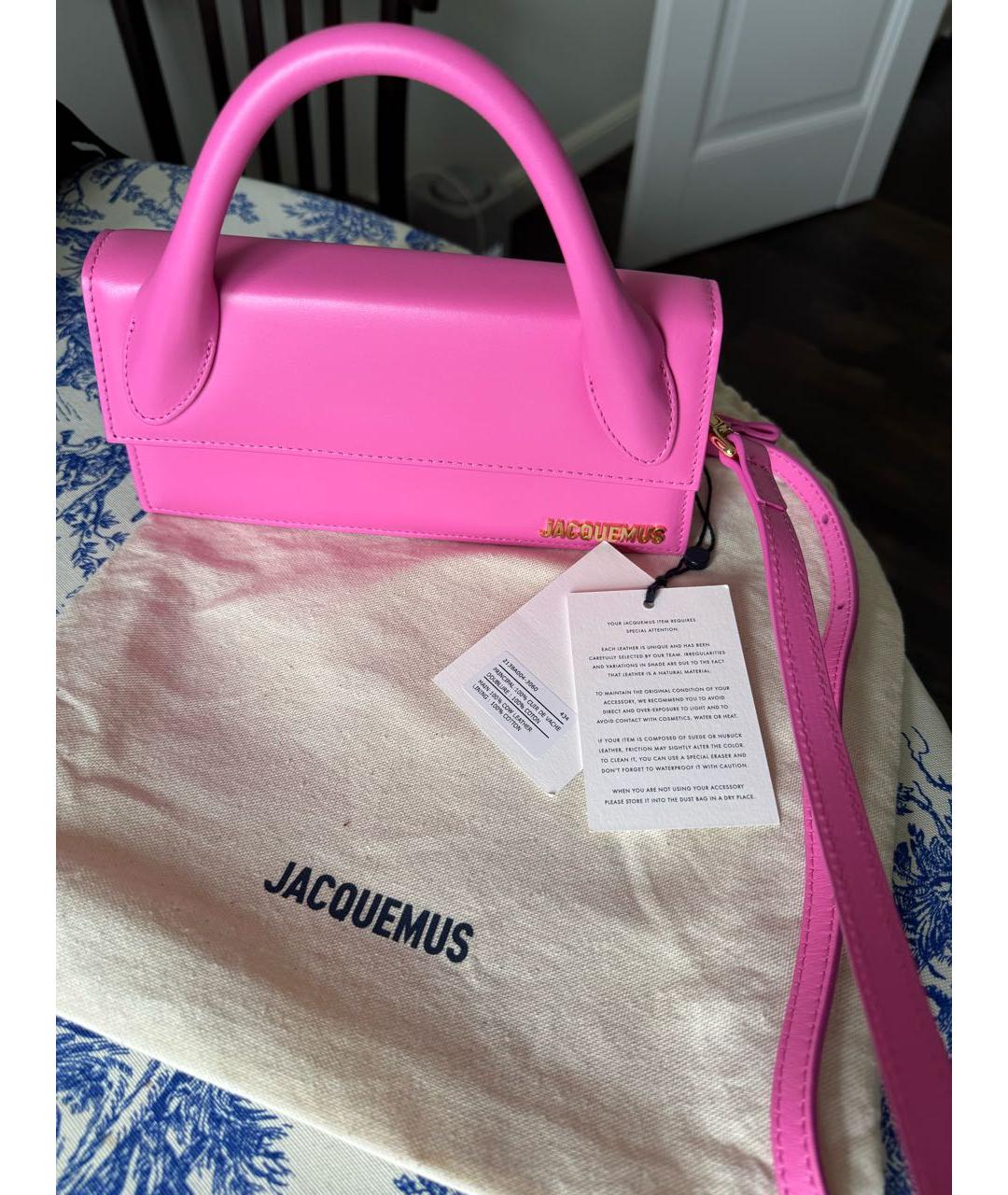 JACQUEMUS Розовая кожаная сумка с короткими ручками, фото 8