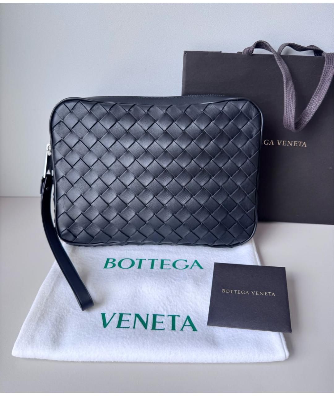BOTTEGA VENETA Черная кожаная барсетка, фото 2