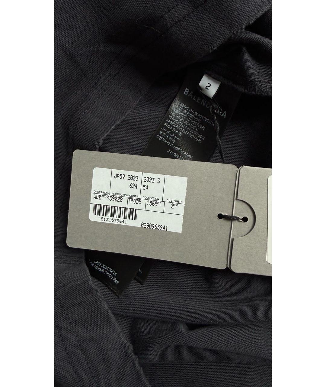 BALENCIAGA Темно-синяя хлопковая футболка, фото 4
