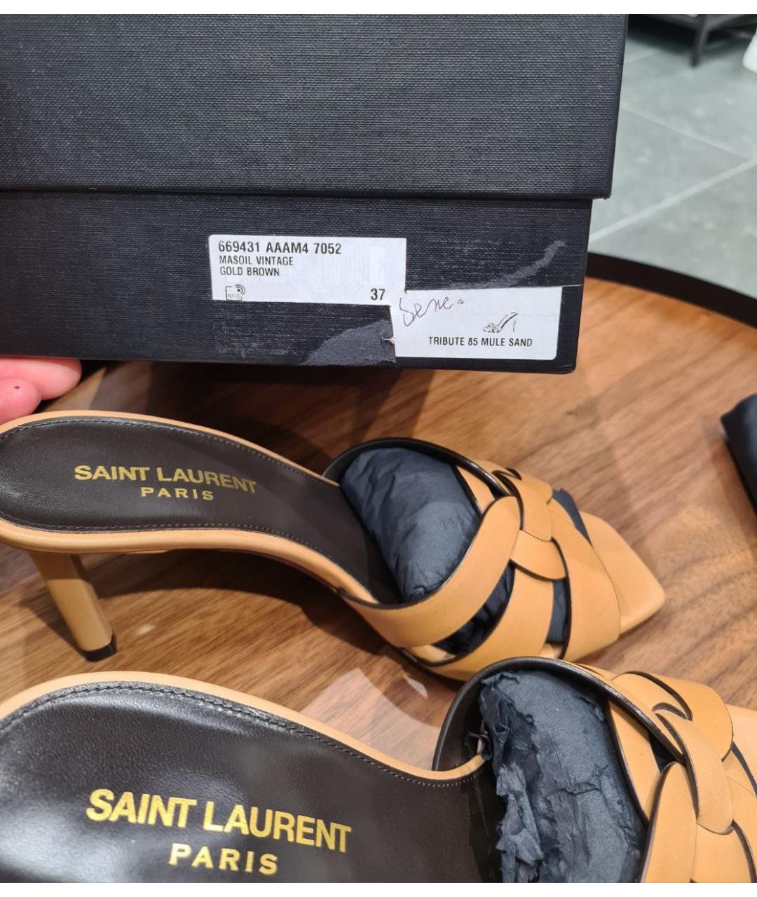 SAINT LAURENT Бежевые кожаные босоножки, фото 6