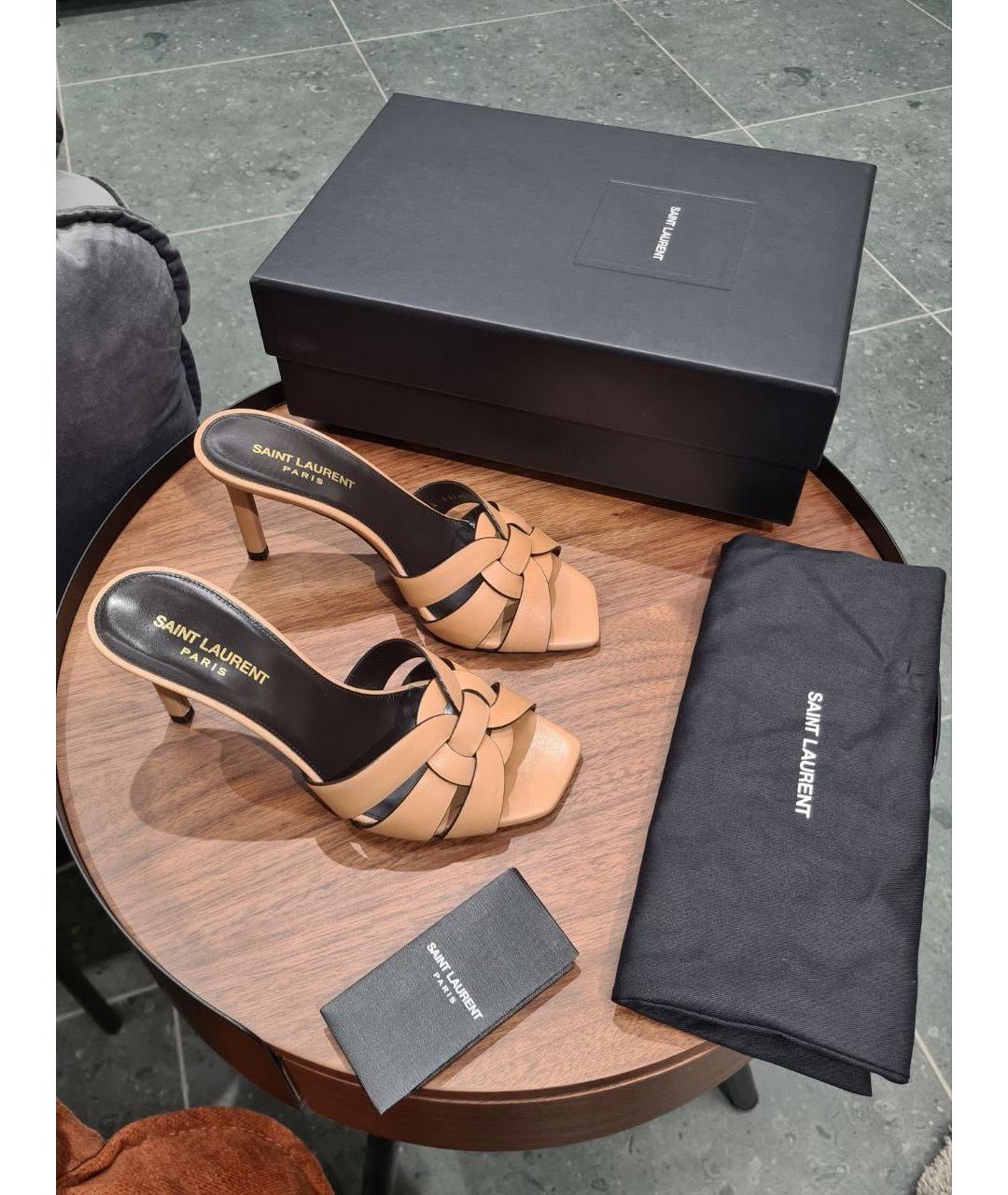 SAINT LAURENT Бежевые кожаные босоножки, фото 2