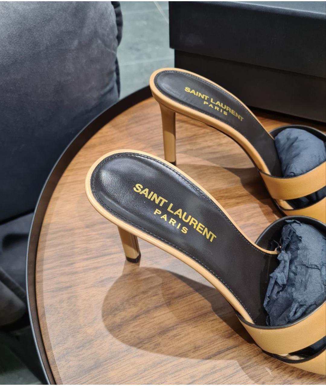SAINT LAURENT Бежевые кожаные босоножки, фото 3