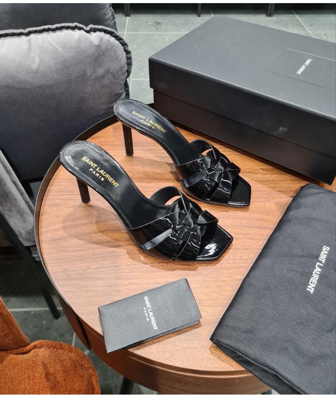 SAINT LAURENT Черные кожаные босоножки, фото 6