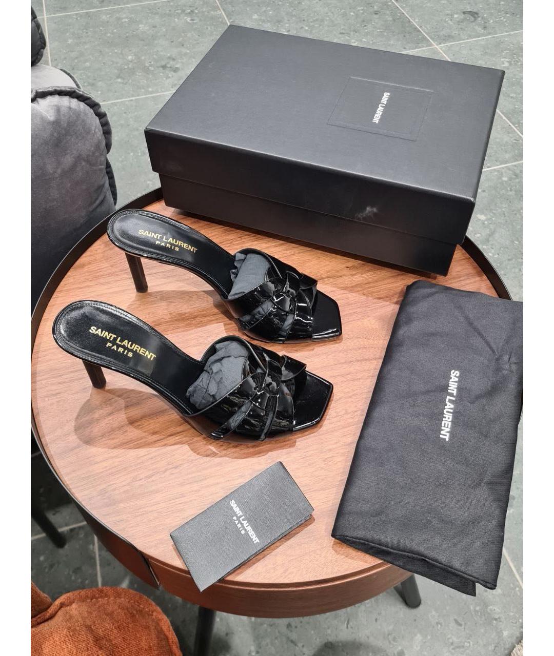 SAINT LAURENT Черные кожаные босоножки, фото 2