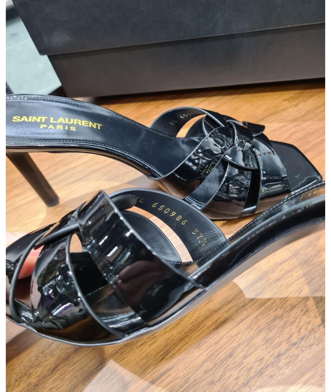 SAINT LAURENT Черные кожаные босоножки, фото 5