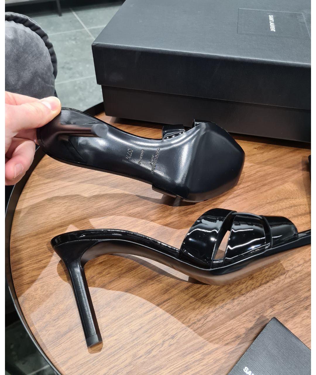 SAINT LAURENT Черные кожаные босоножки, фото 7