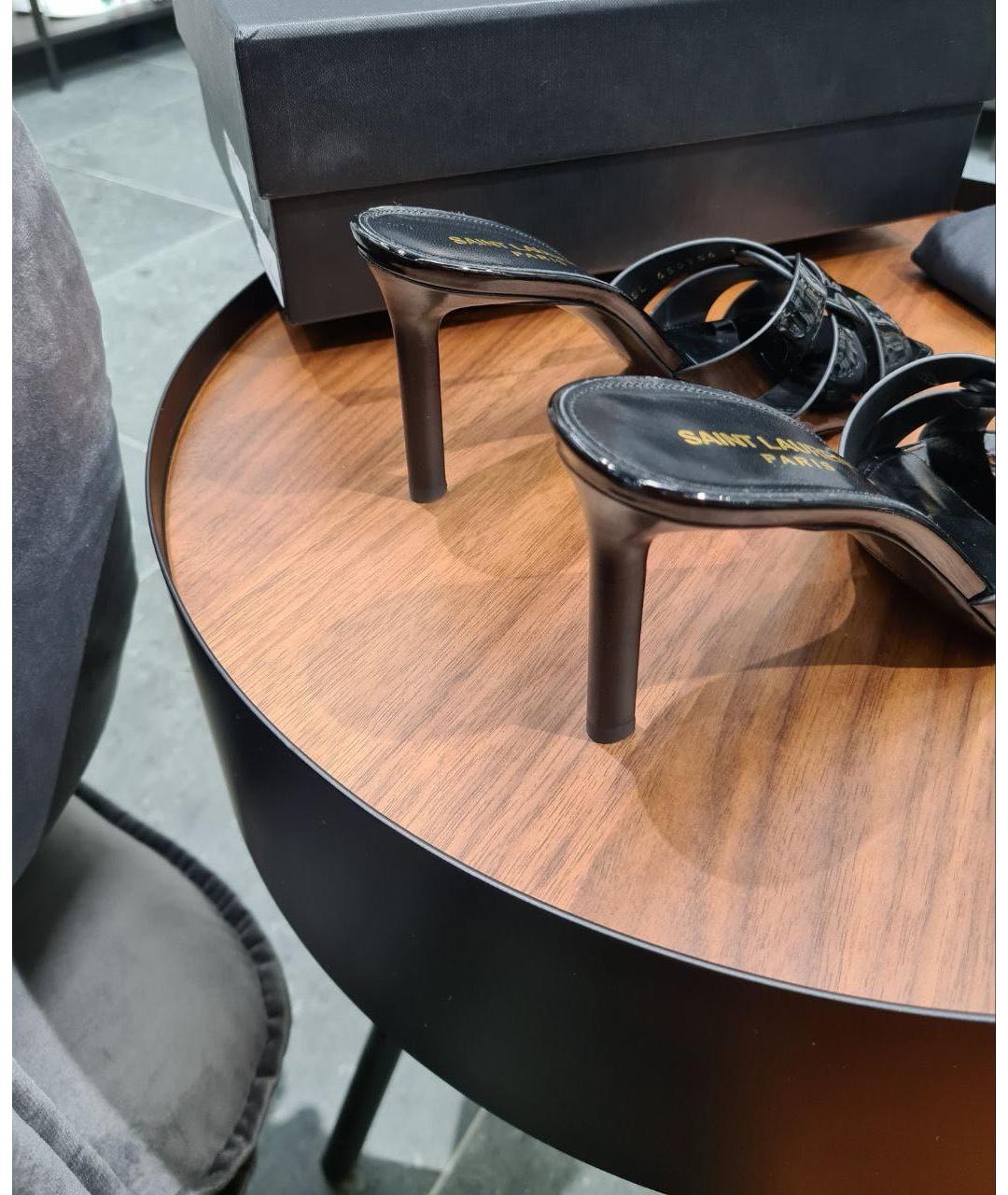 SAINT LAURENT Черные кожаные босоножки, фото 3