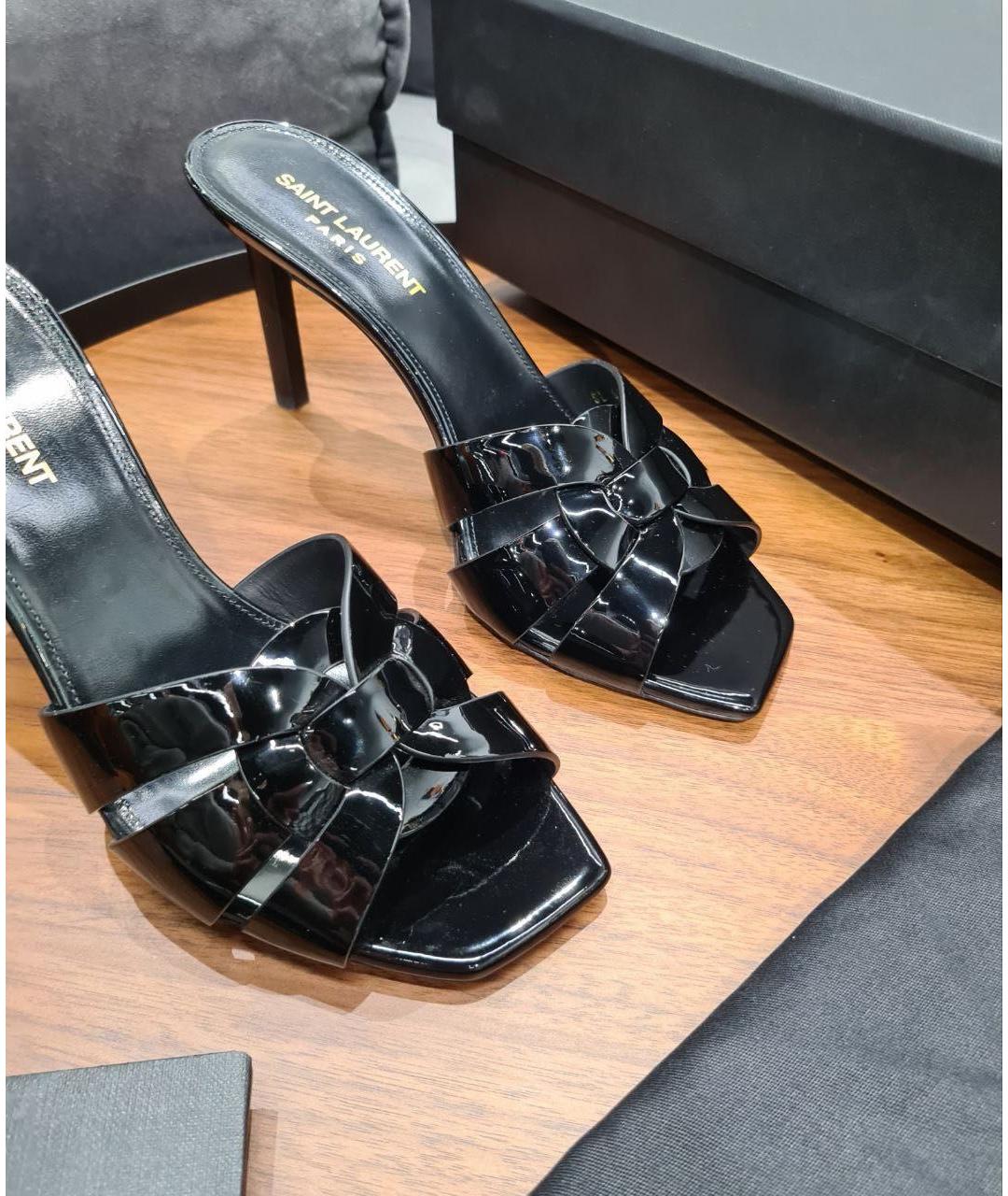 SAINT LAURENT Черные кожаные босоножки, фото 4
