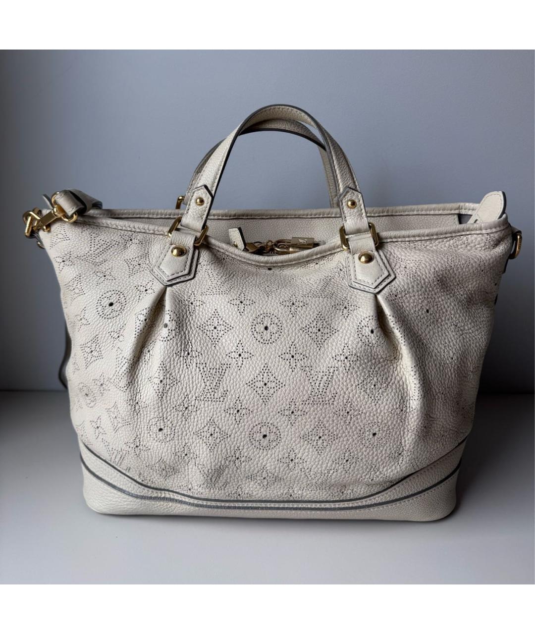 LOUIS VUITTON Бежевая кожаная сумка с короткими ручками, фото 3
