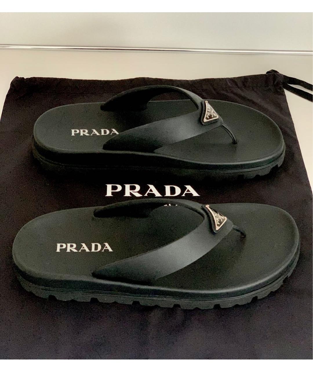 PRADA Черные резиновые шлепанцы, фото 5