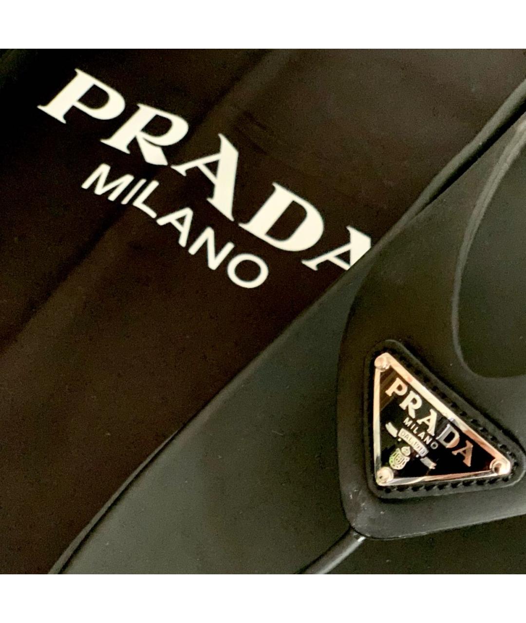 PRADA Черные резиновые шлепанцы, фото 4