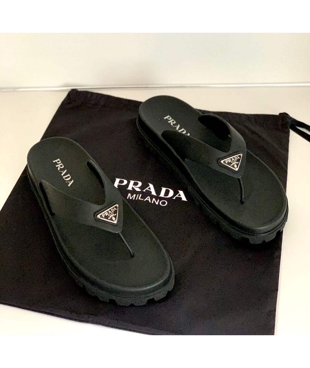 PRADA Черные резиновые шлепанцы, фото 2