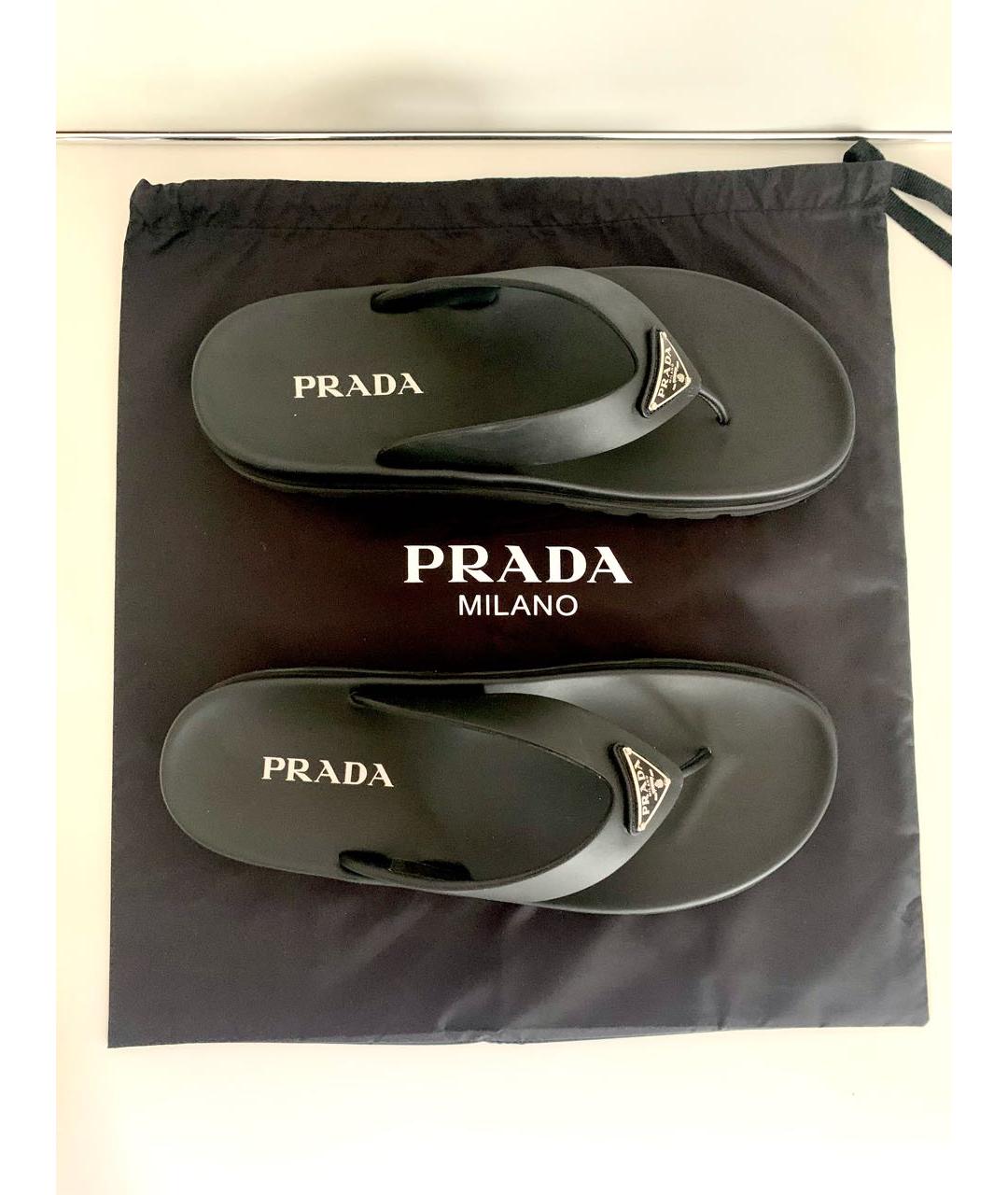 PRADA Черные резиновые шлепанцы, фото 3