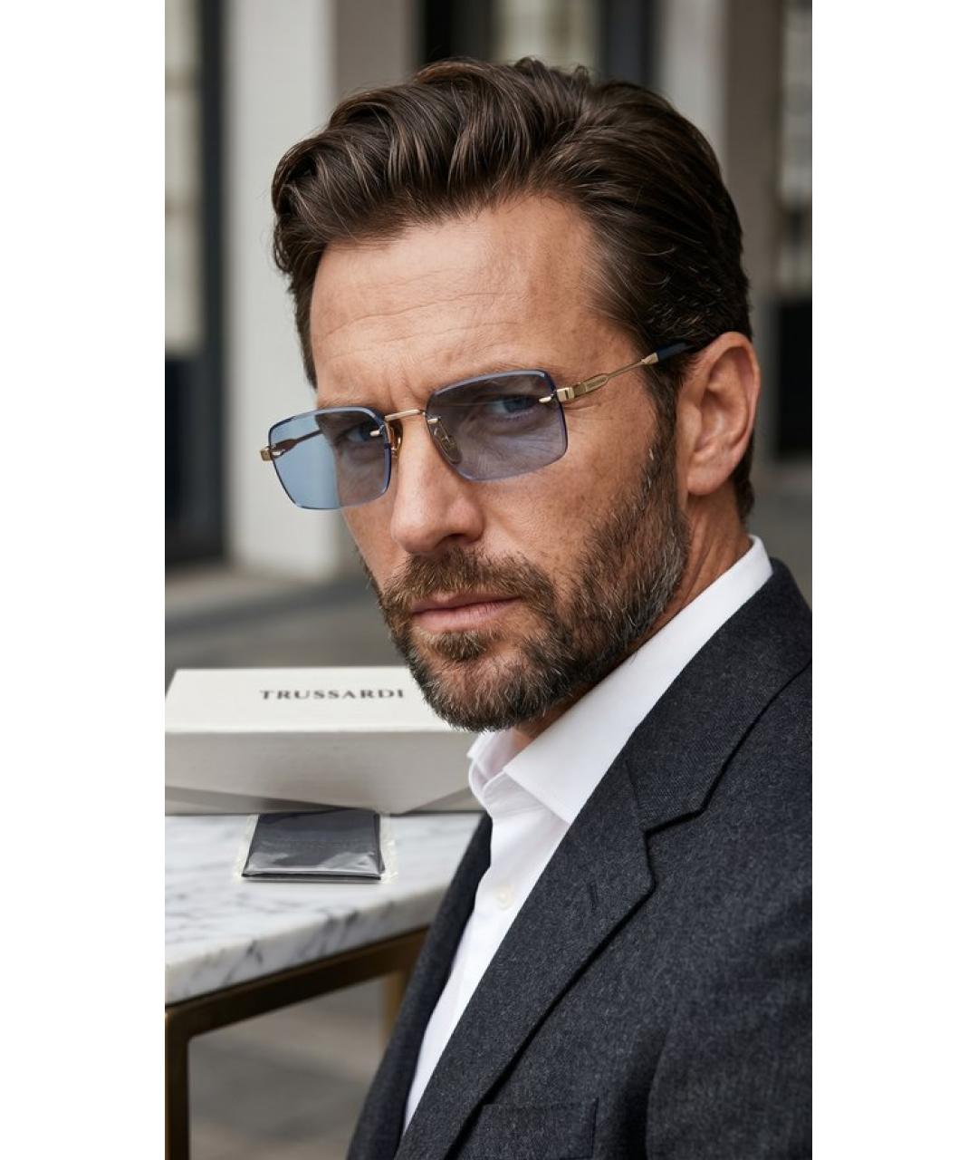 TRUSSARDI Голубые металлические солнцезащитные очки, фото 6