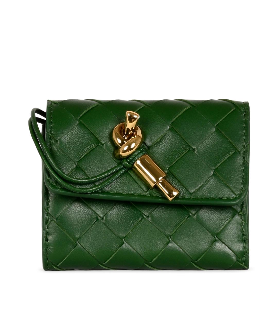 BOTTEGA VENETA Зеленый кожаный кошелек, фото 2