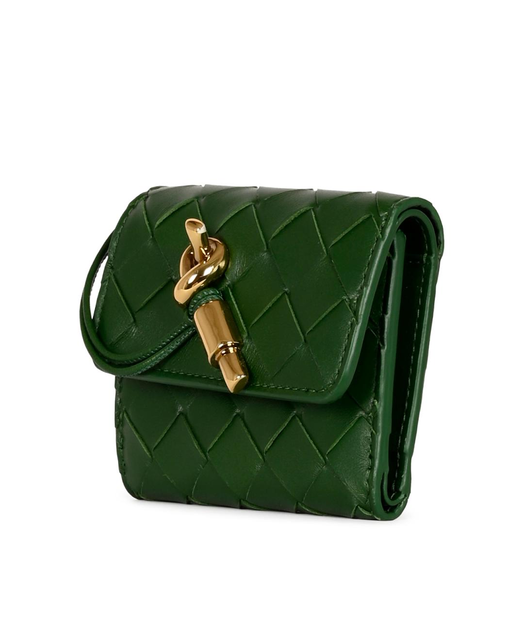 BOTTEGA VENETA Зеленый кожаный кошелек, фото 3