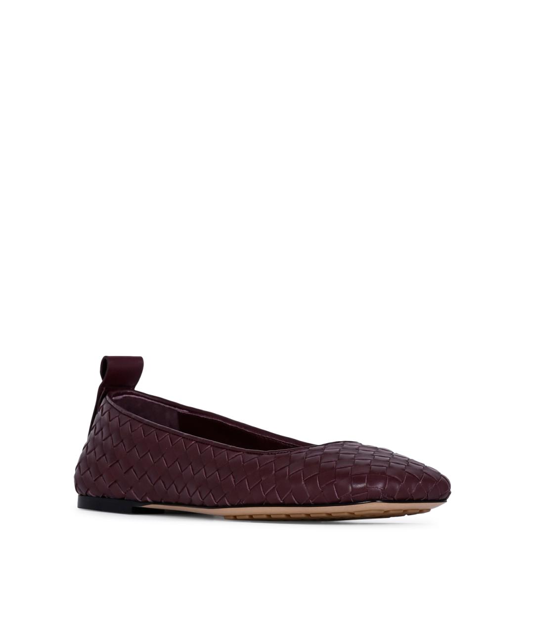 BOTTEGA VENETA Бордовые кожаные балетки, фото 2
