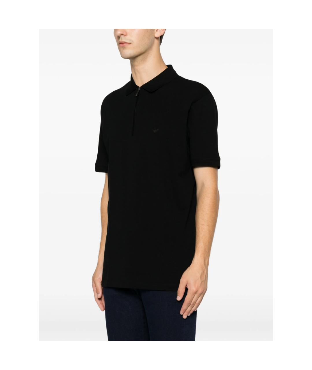 EMPORIO ARMANI Черное хлопковое поло с коротким рукавом, фото 3