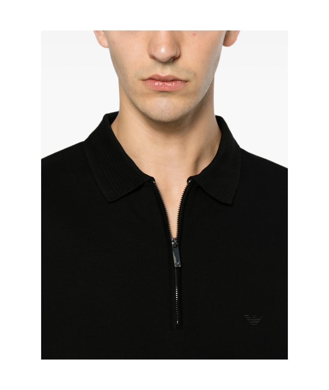 EMPORIO ARMANI Черное хлопковое поло с коротким рукавом, фото 5
