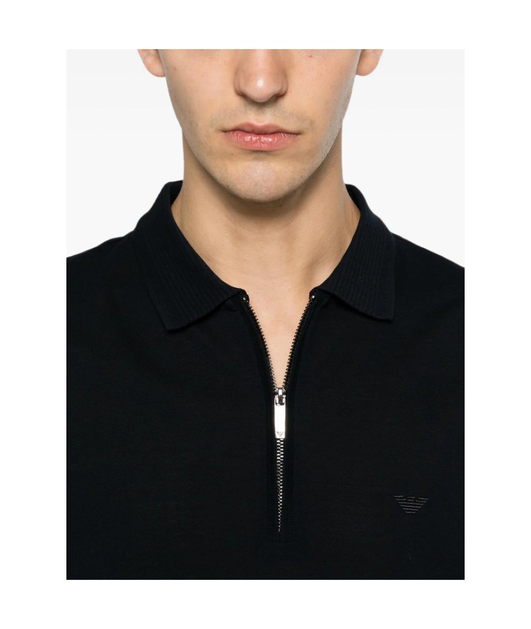 EMPORIO ARMANI Темно-синее хлопковое поло с коротким рукавом, фото 3