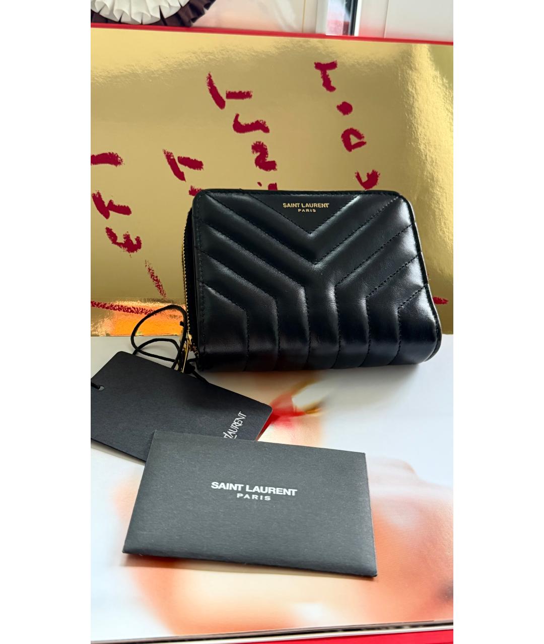 SAINT LAURENT Черный кожаный кошелек, фото 4