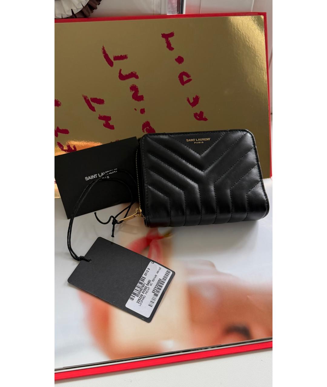 SAINT LAURENT Черный кожаный кошелек, фото 3