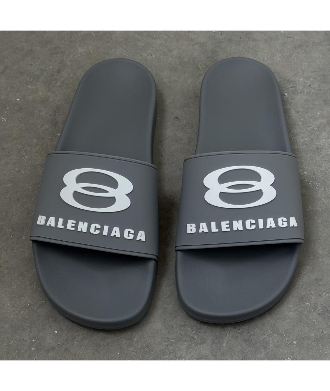 BALENCIAGA Серые резиновые шлепанцы, фото 5