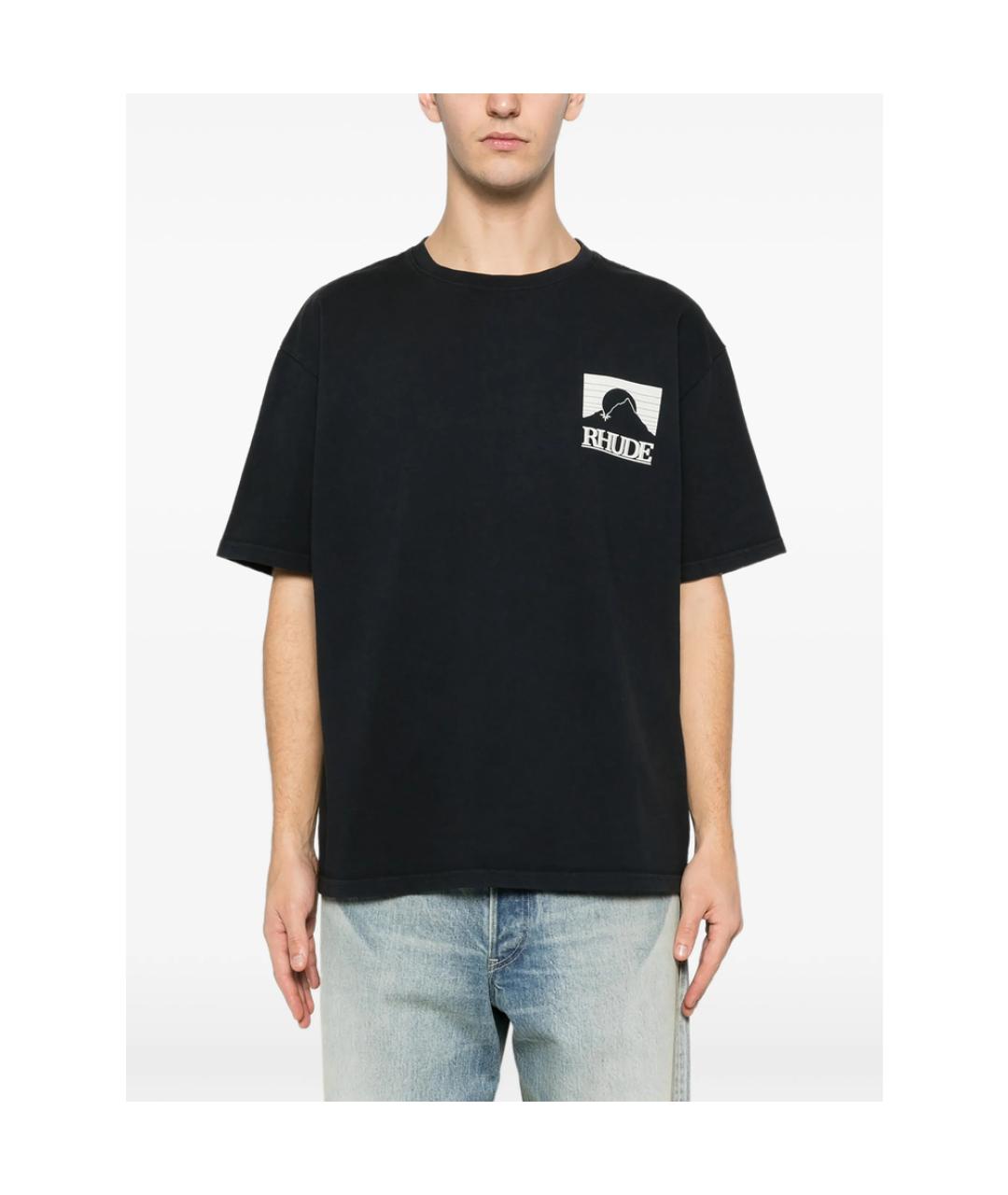 RHUDE Черная хлопковая футболка, фото 5