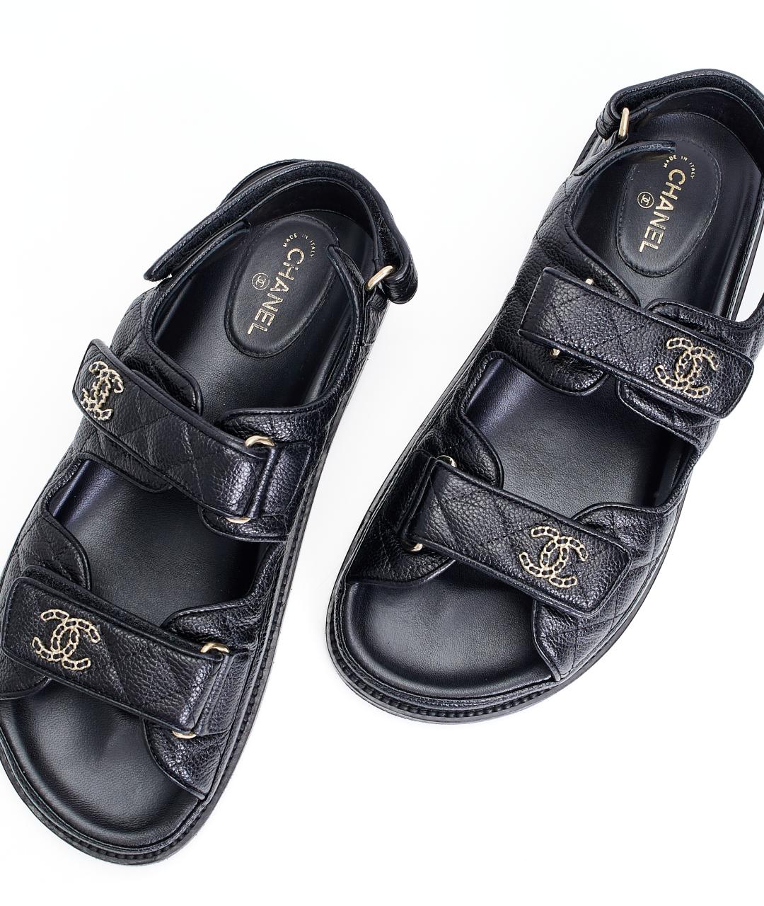 CHANEL Черные кожаные сандалии, фото 3