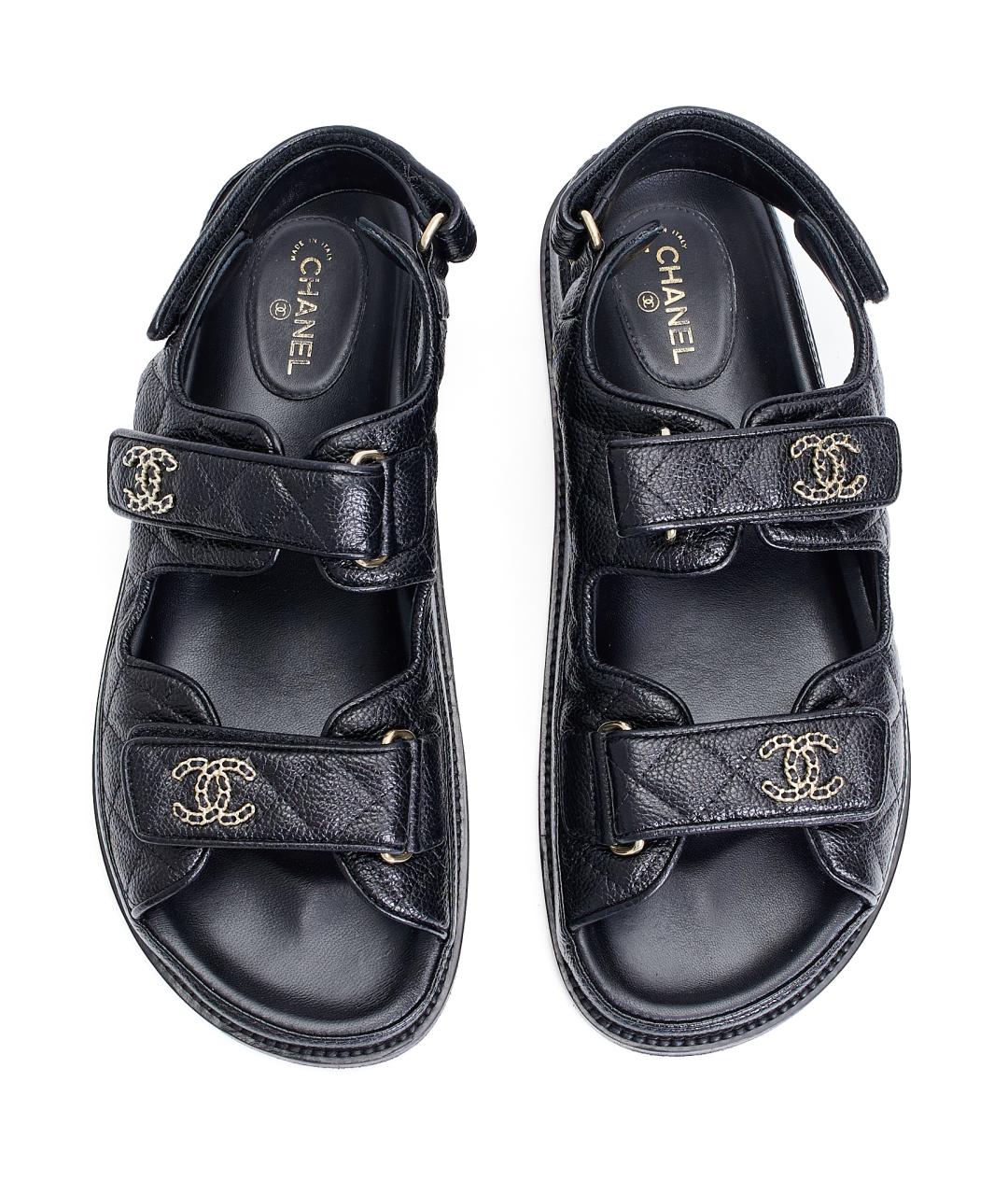 CHANEL Черные кожаные сандалии, фото 4