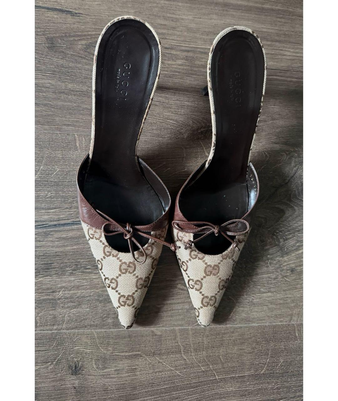 GUCCI Бежевые текстильные мюли, фото 2