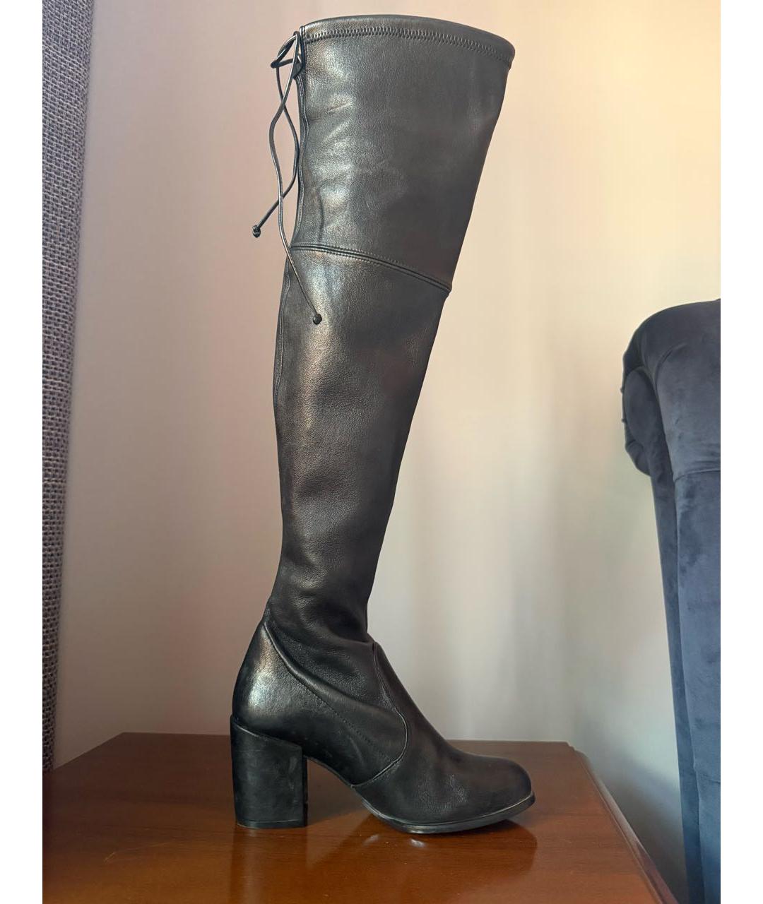 STUART WEITZMAN Черные кожаные ботфорты, фото 7