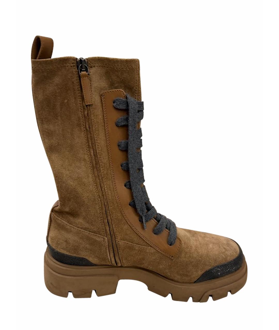 BRUNELLO CUCINELLI Коричневые текстильные ботфорты, фото 1
