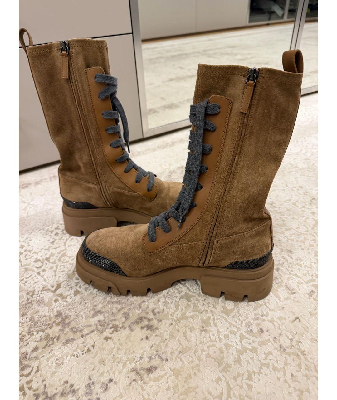 BRUNELLO CUCINELLI Коричневые текстильные ботфорты, фото 2