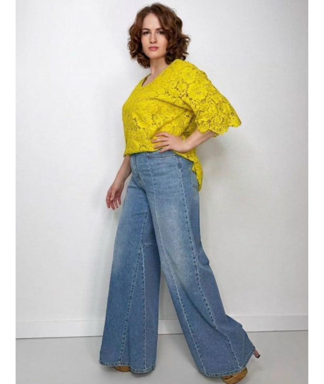 MAX MARA Голубые хлопковые прямые джинсы, фото 7