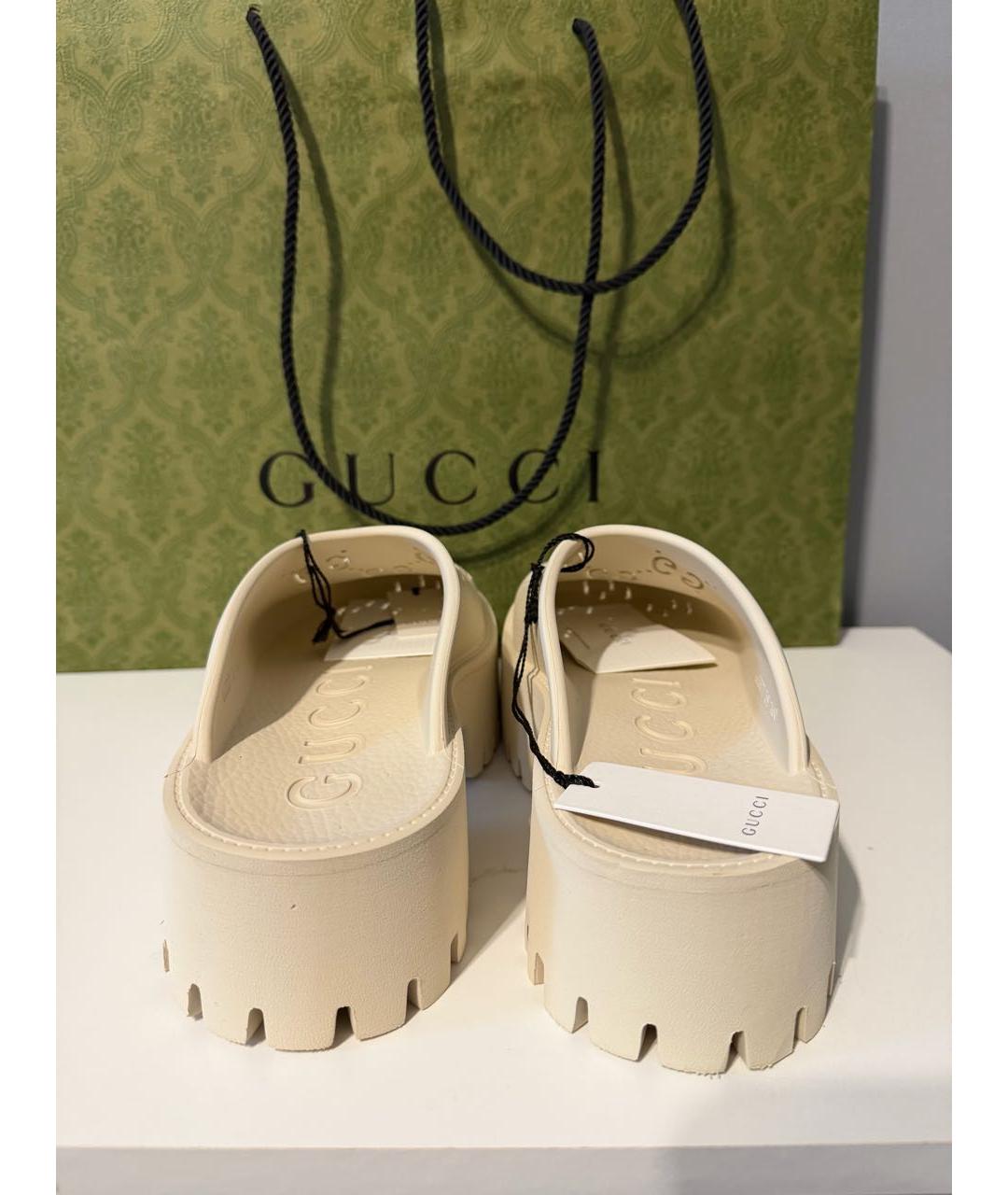 GUCCI Бежевые неопреновые сабо, фото 3
