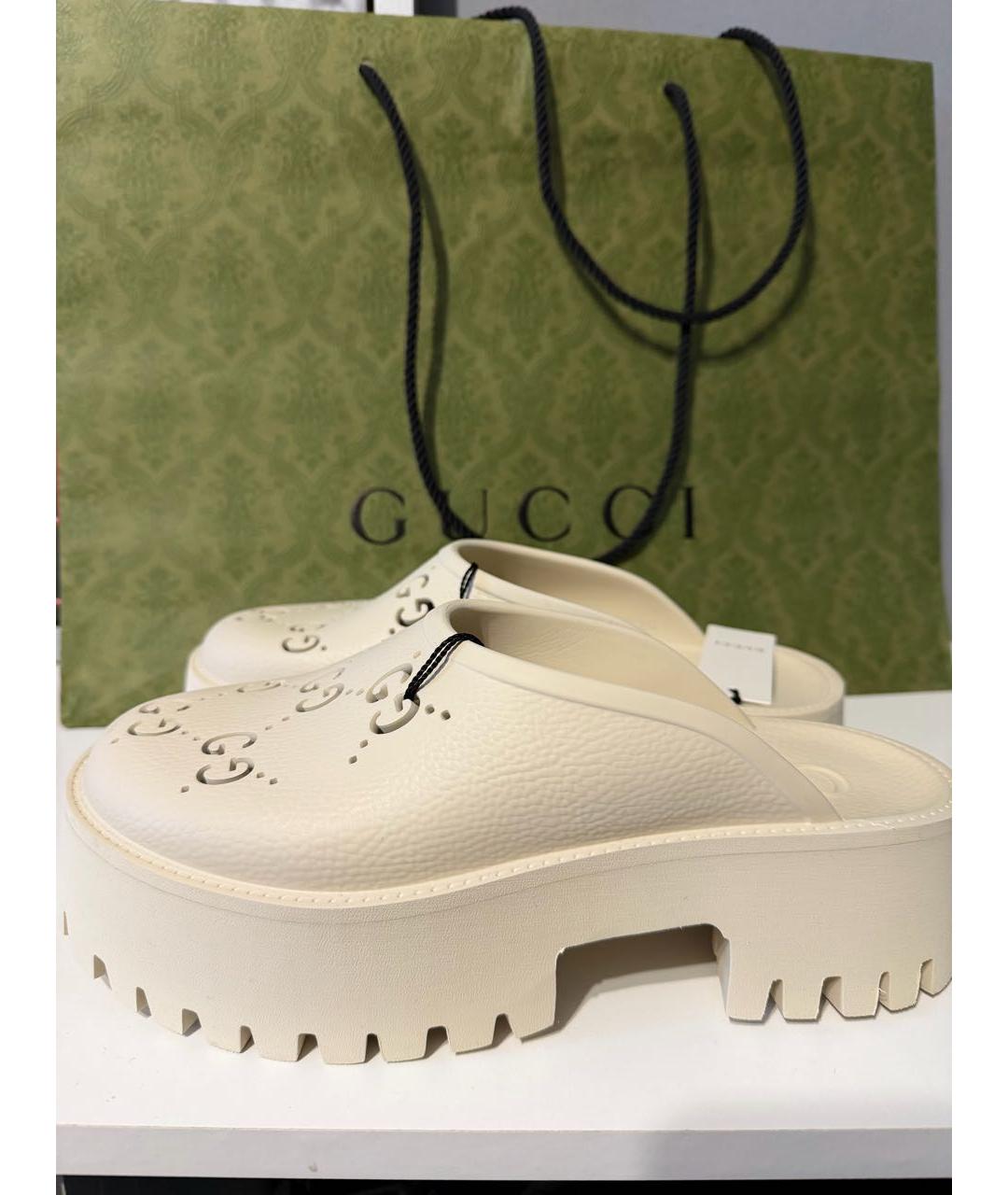 GUCCI Бежевые неопреновые сабо, фото 4