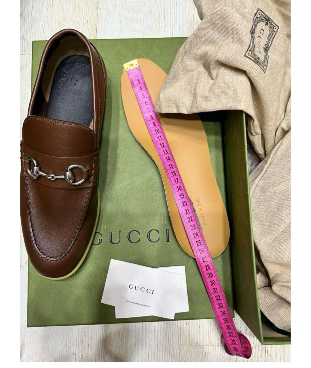GUCCI Коричневые кожаные лодочки на низком каблуке, фото 3