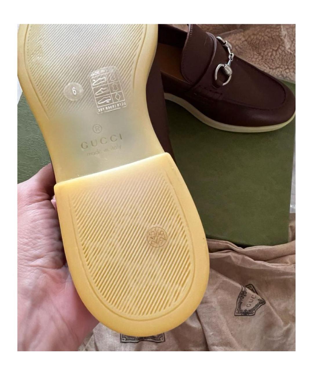 GUCCI Коричневые кожаные лодочки на низком каблуке, фото 4