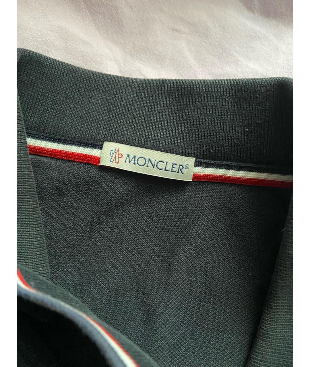 MONCLER Темно-синее хлопковое поло с коротким рукавом, фото 2