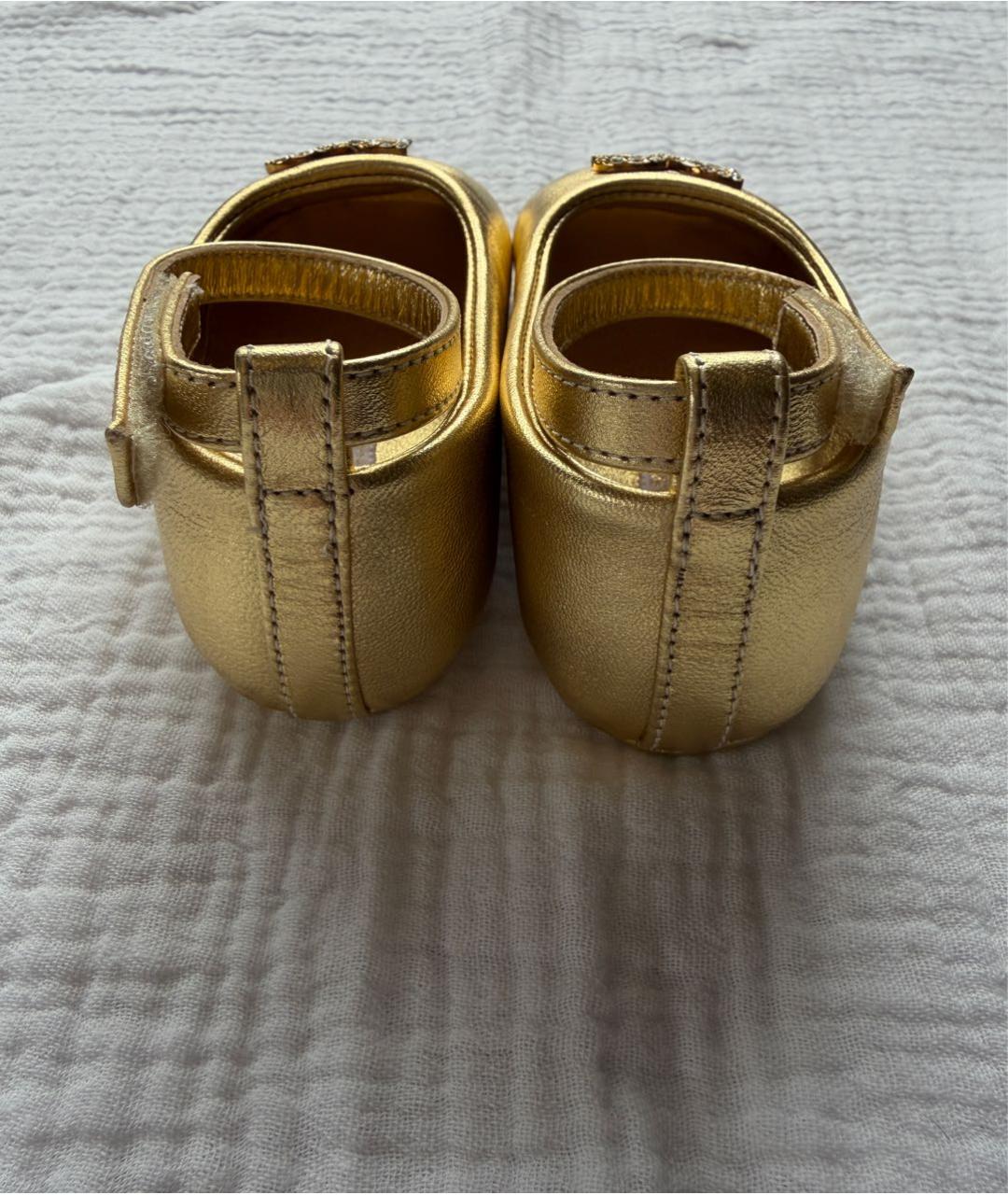 DOLCE & GABBANA KIDS Золотые кожаные балетки и туфли, фото 4
