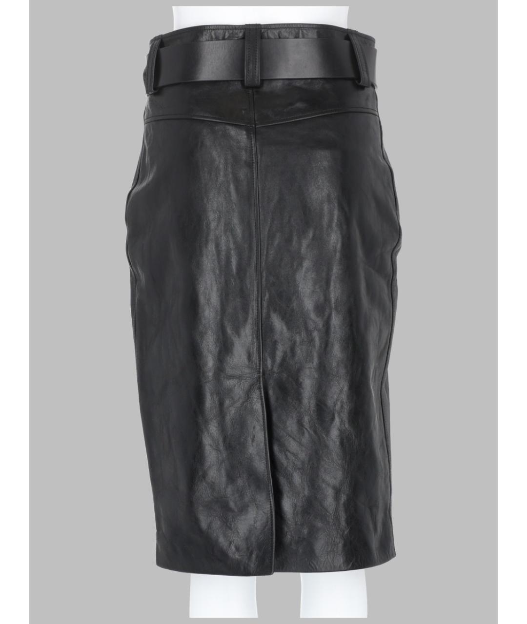 SAINT LAURENT Черная кожаная юбка миди, фото 2