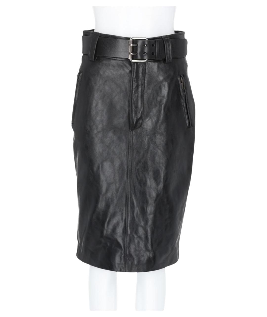 SAINT LAURENT Черная кожаная юбка миди, фото 1