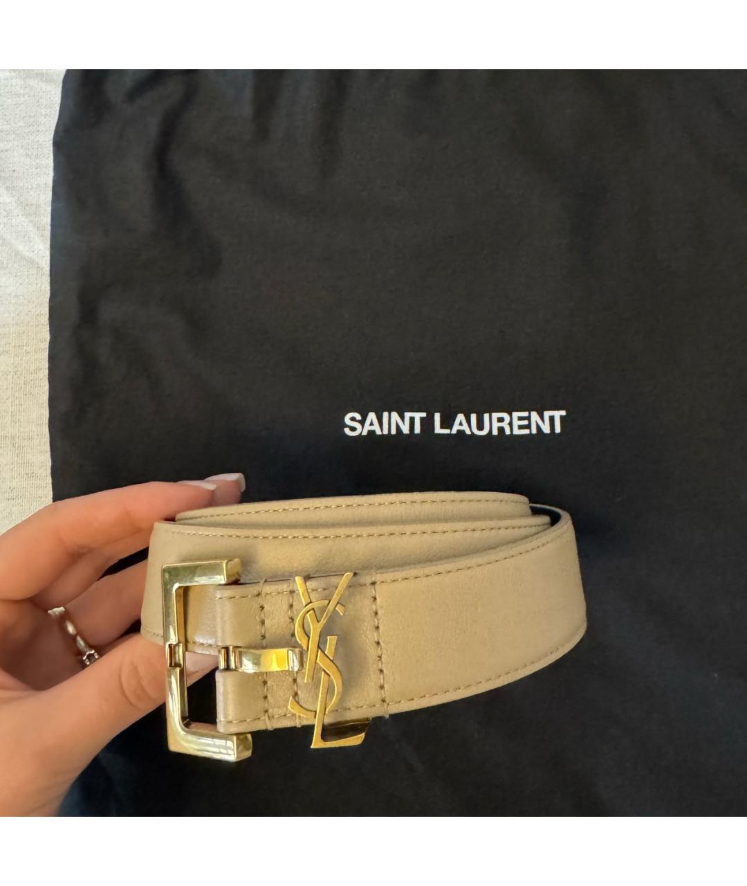 SAINT LAURENT Бежевый кожаный ремень, фото 7