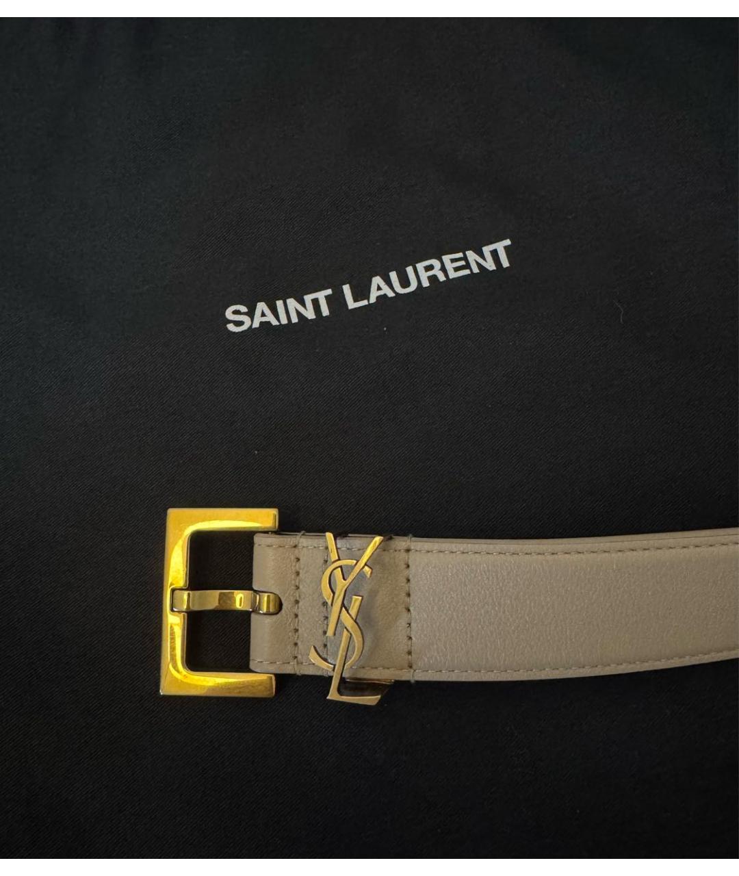 SAINT LAURENT Бежевый кожаный ремень, фото 6