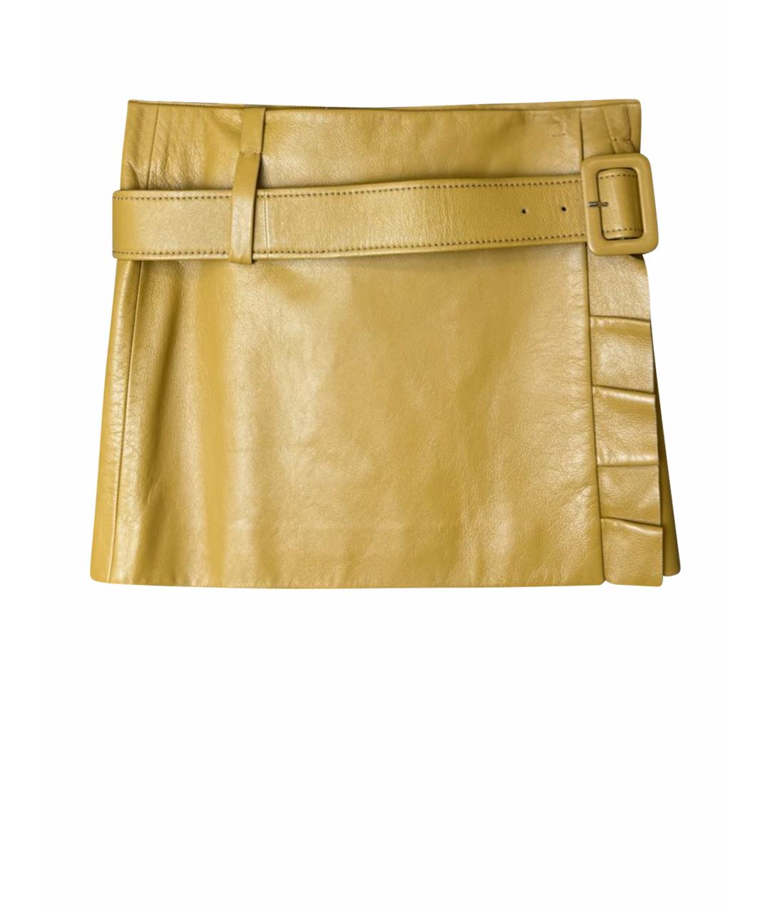 PRADA Горчичная кожаная юбка мини, фото 1