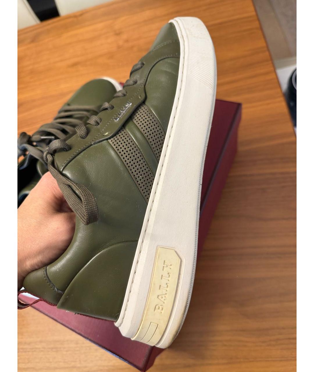 BALLY Хаки кожаные низкие кроссовки / кеды, фото 5